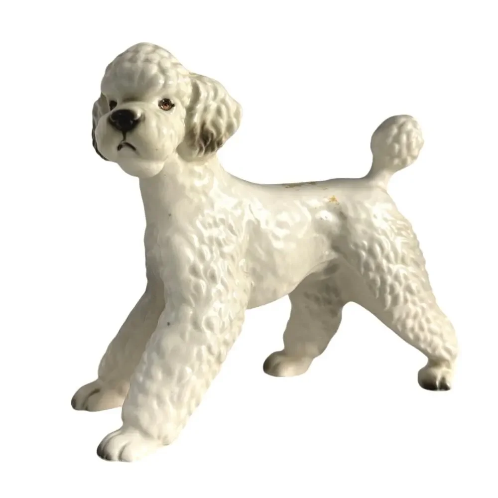 Vintage mid century modern ceramic white poodle figurine made in Japan